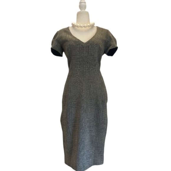 L'Agence Gray Black Plaid Fitted Short Sleeve w/Sweetheart Neckline Dress - Picture 5 of 13